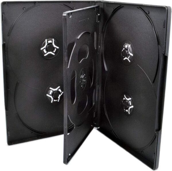 10 Pack Maxtek Standard 14mm Black Six (6) Disc DVD Cases with Double Sided Flip Tray and Outter Clear Sleeve